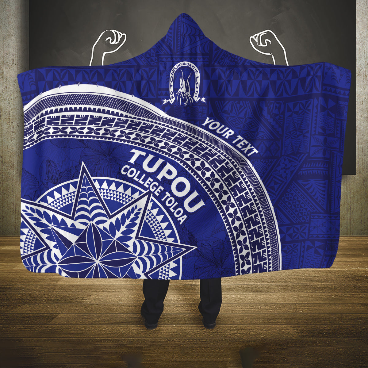 Tupou College Toloa Hooded Blanket Ngatu Tapa Mix Style LT7 One Size Blue - Polynesian Pride