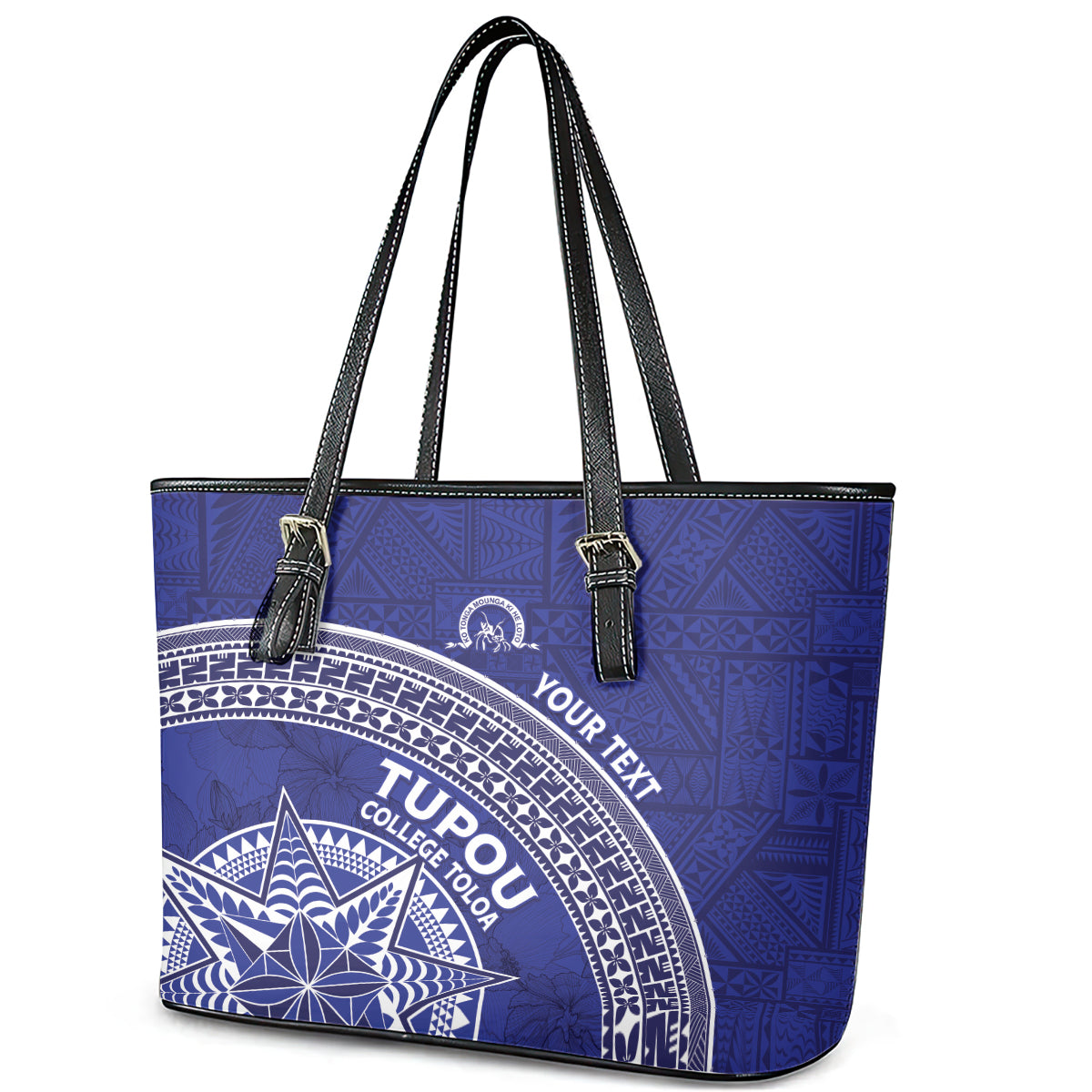 Tupou College Toloa Leather Tote Bag Ngatu Tapa Mix Style LT7 - Polynesian Pride