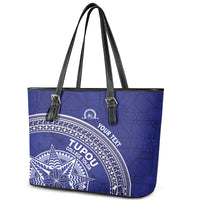Tupou College Toloa Leather Tote Bag Ngatu Tapa Mix Style LT7 - Polynesian Pride