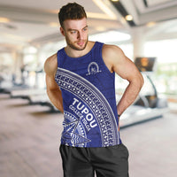 Tupou College Toloa Men Tank Top Ngatu Tapa Mix Style LT7 Blue - Polynesian Pride