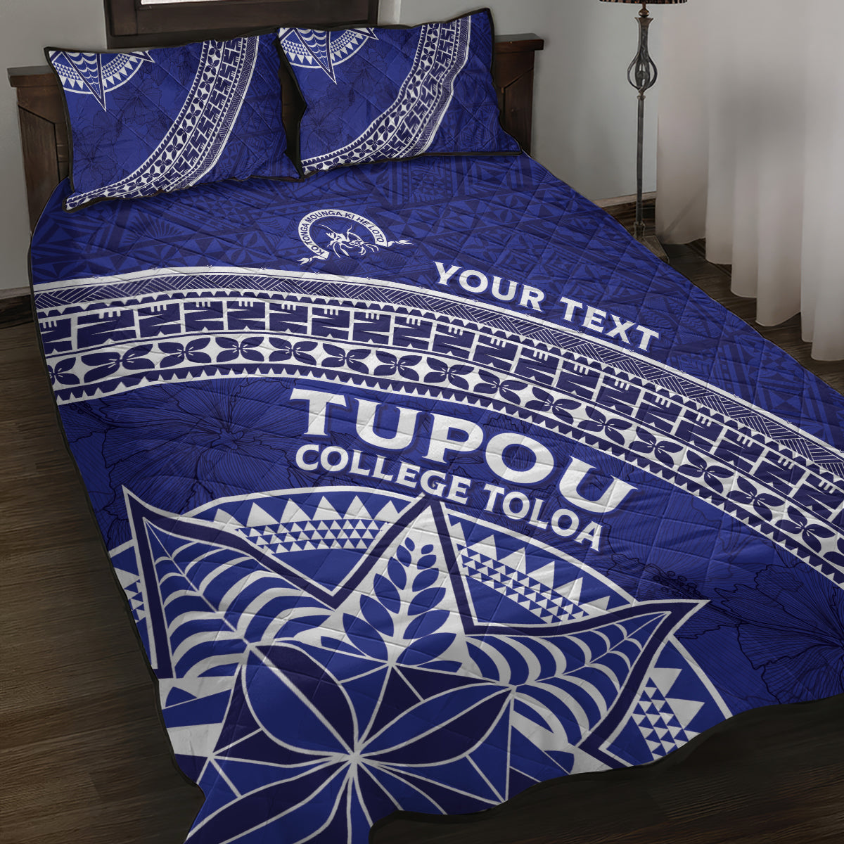 Tupou College Toloa Quilt Bed Set Ngatu Tapa Mix Style LT7 Blue - Polynesian Pride