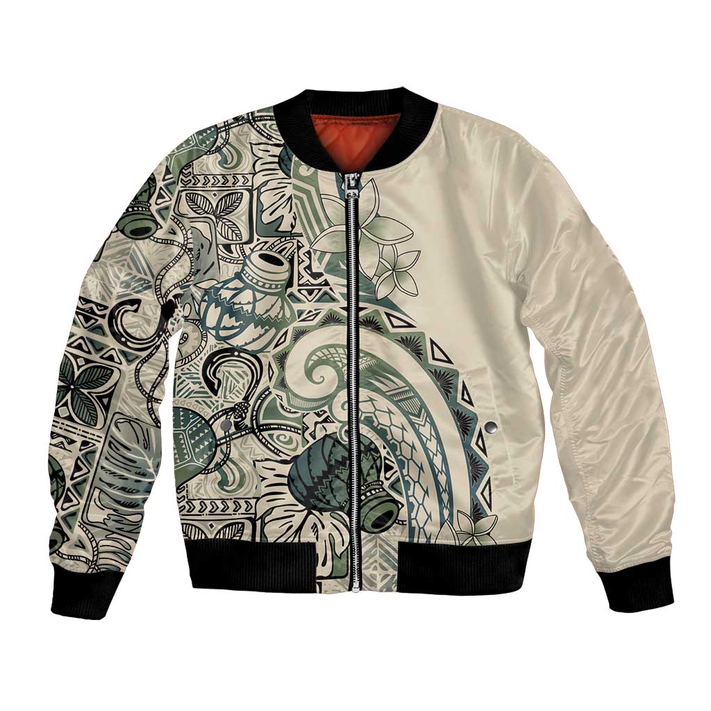 Aloha Hawaii Tapa Bomber Jacket Summer Green Hawaiian Ipu - Polynesian Pride