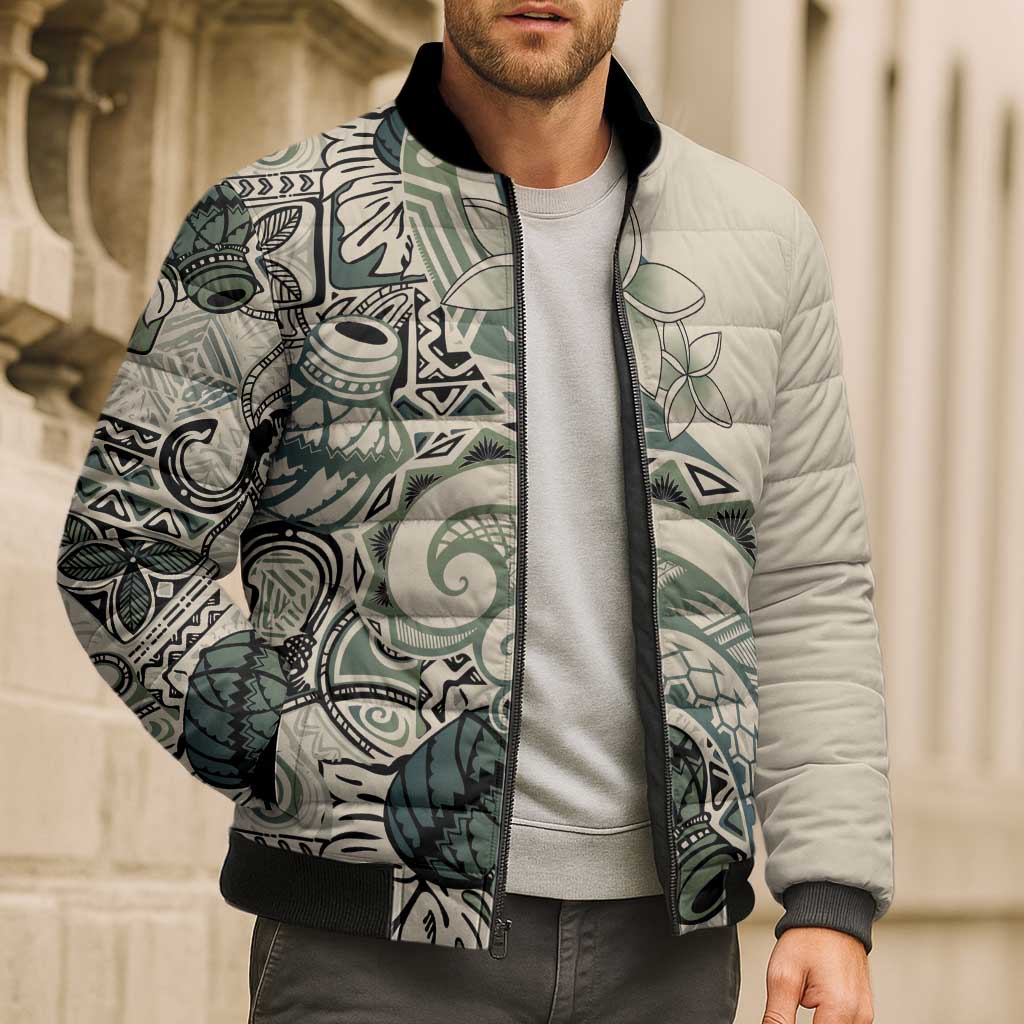 Aloha Hawaii Tapa Bomber Puffer Jacket Summer Green Hawaiian Ipu - Polynesian Pride