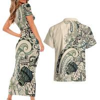 Aloha Hawaii Tapa Couples Matching Short Sleeve Bodycon Dress and Hawaiian Shirt Summer Green Hawaiian Ipu - Polynesian Pride