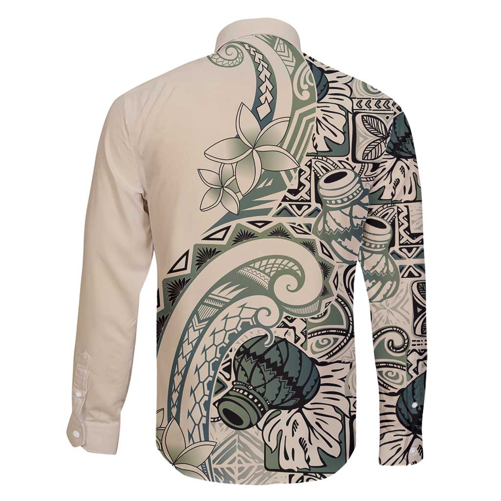 Aloha Hawaii Tapa Family Matching Long Sleeve Bodycon Dress and Hawaiian Shirt Summer Green Hawaiian Ipu - Polynesian Pride