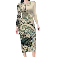 Aloha Hawaii Tapa Family Matching Long Sleeve Bodycon Dress and Hawaiian Shirt Summer Green Hawaiian Ipu - Polynesian Pride