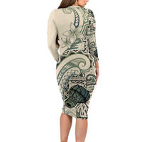 Aloha Hawaii Tapa Family Matching Long Sleeve Bodycon Dress and Hawaiian Shirt Summer Green Hawaiian Ipu - Polynesian Pride