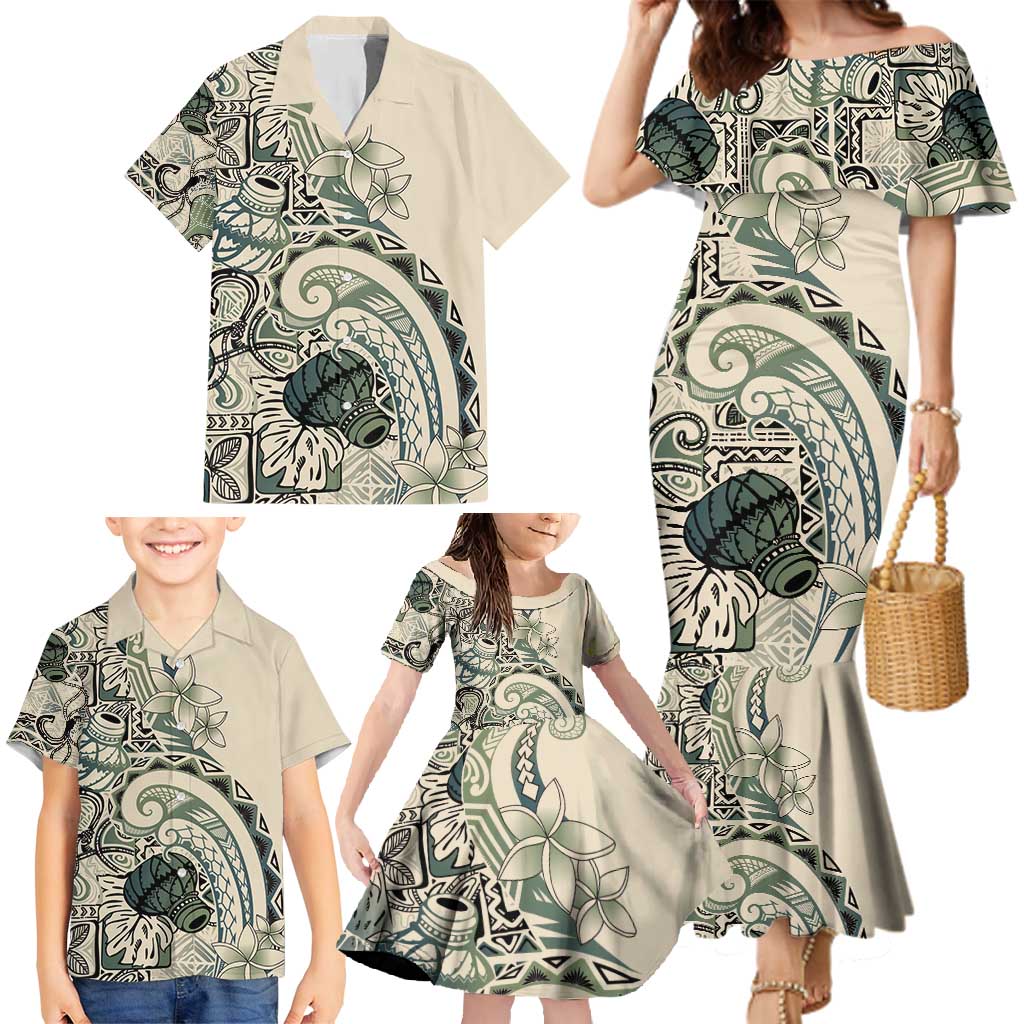 Aloha Hawaii Tapa Family Matching Mermaid Dress and Hawaiian Shirt Summer Green Hawaiian Ipu - Polynesian Pride