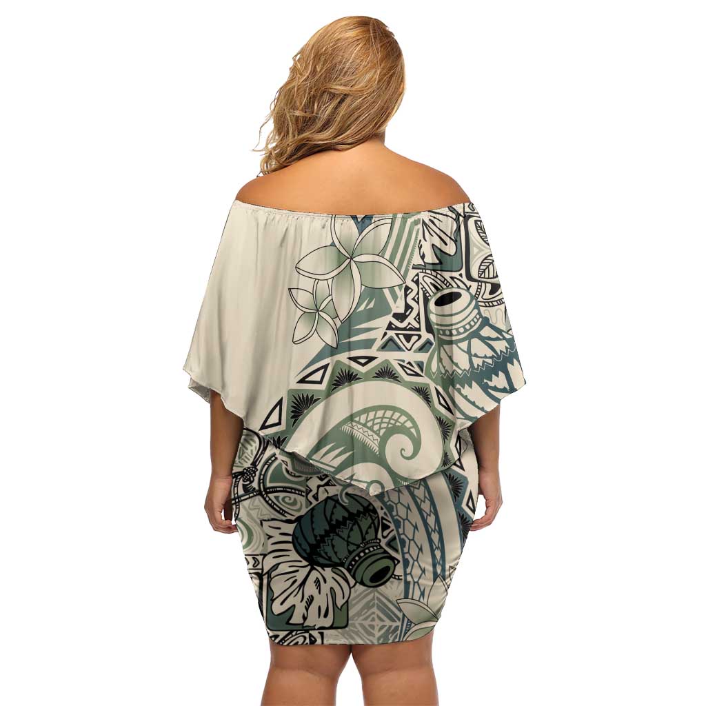 Aloha Hawaii Tapa Family Matching Off Shoulder Short Dress and Hawaiian Shirt Summer Green Hawaiian Ipu - Polynesian Pride