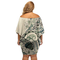Aloha Hawaii Tapa Family Matching Off Shoulder Short Dress and Hawaiian Shirt Summer Green Hawaiian Ipu - Polynesian Pride
