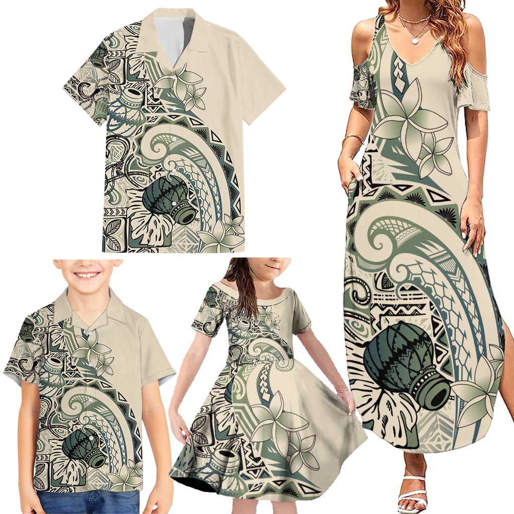 Aloha Hawaii Tapa Family Matching Summer Maxi Dress and Hawaiian Shirt Summer Green Hawaiian Ipu - Polynesian Pride