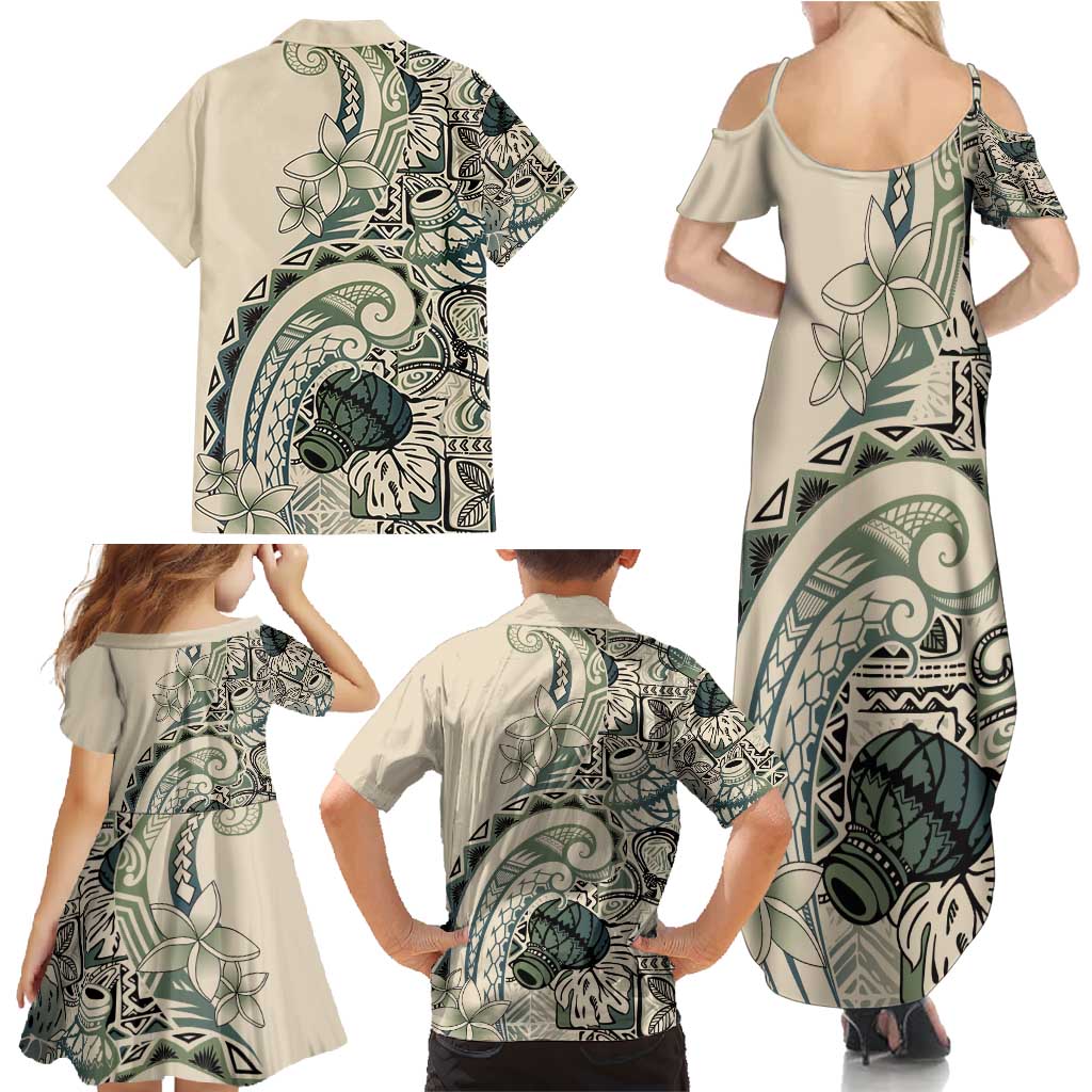 Aloha Hawaii Tapa Family Matching Summer Maxi Dress and Hawaiian Shirt Summer Green Hawaiian Ipu - Polynesian Pride