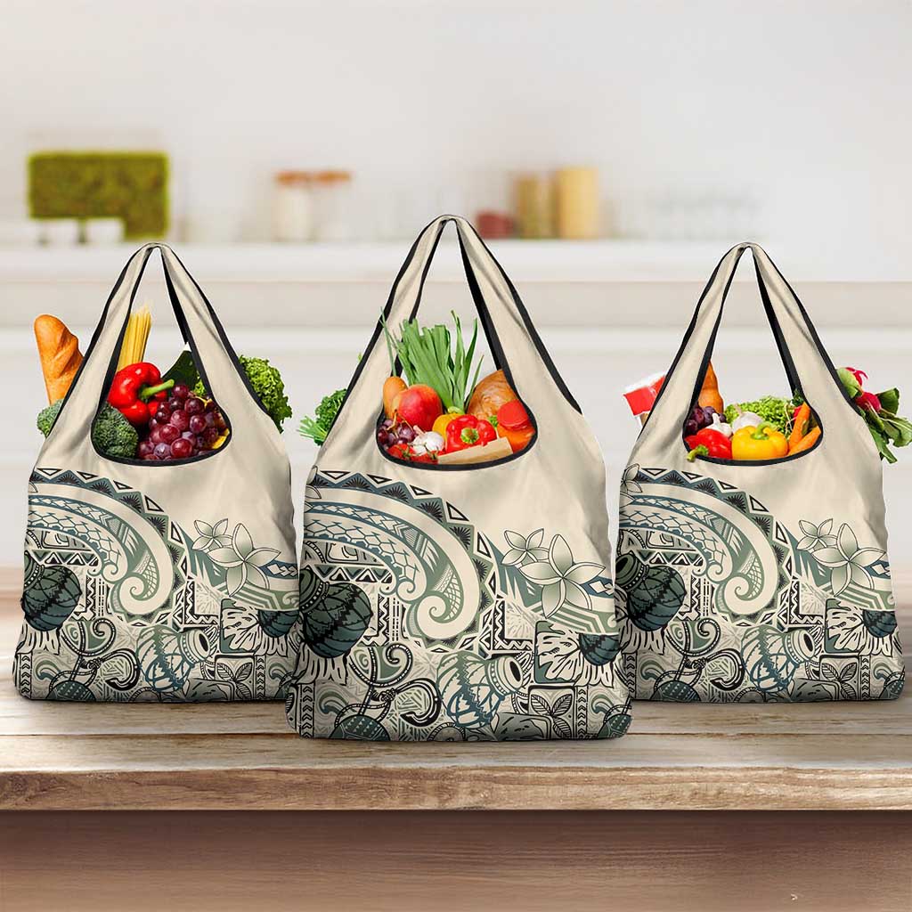 Aloha Hawaii Tapa Grocery Bag Summer Green Hawaiian Ipu LT7 3-pack One Size Emerald - Polynesian Pride