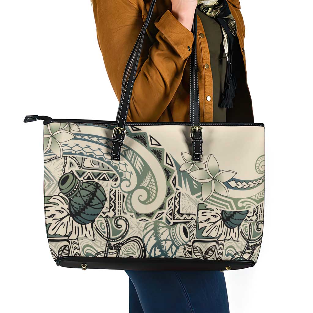 Aloha Hawaii Tapa Leather Tote Bag Summer Green Hawaiian Ipu - Polynesian Pride