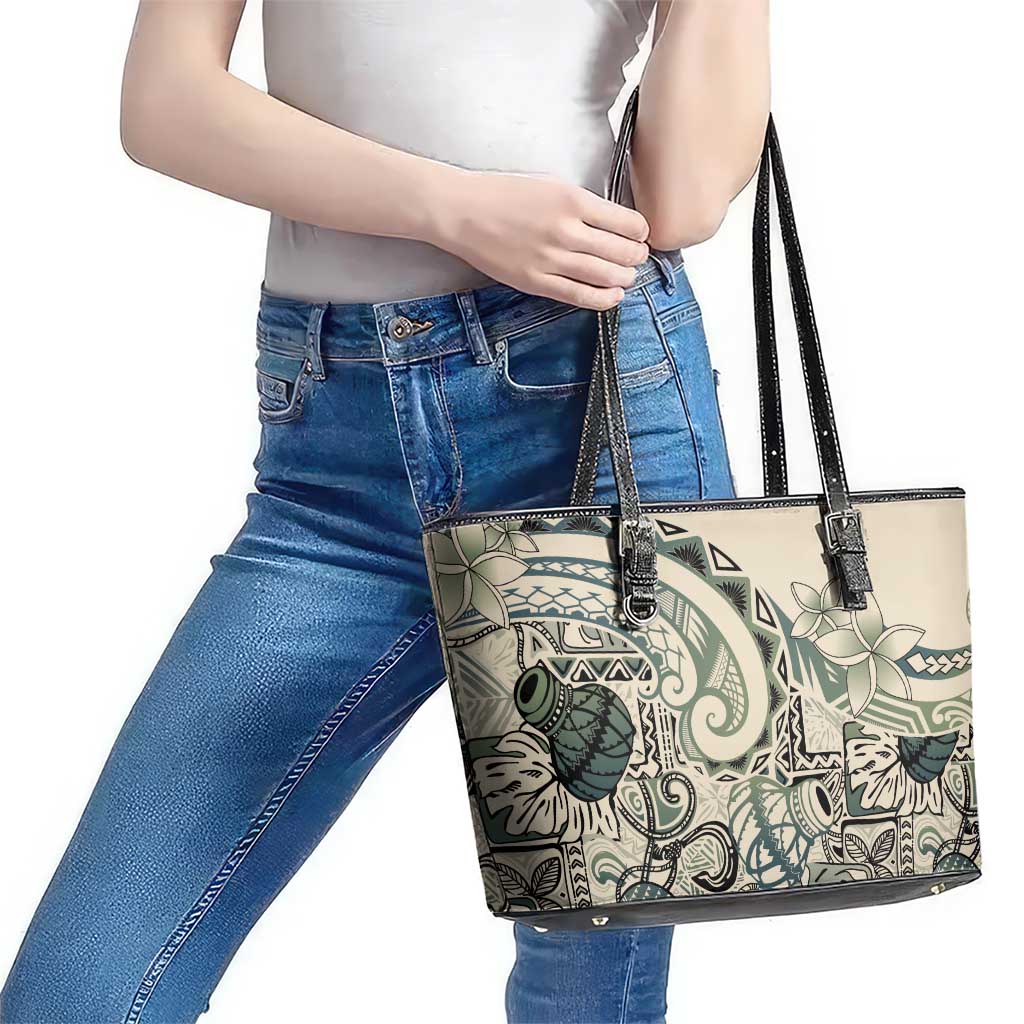 Aloha Hawaii Tapa Leather Tote Bag Summer Green Hawaiian Ipu - Polynesian Pride