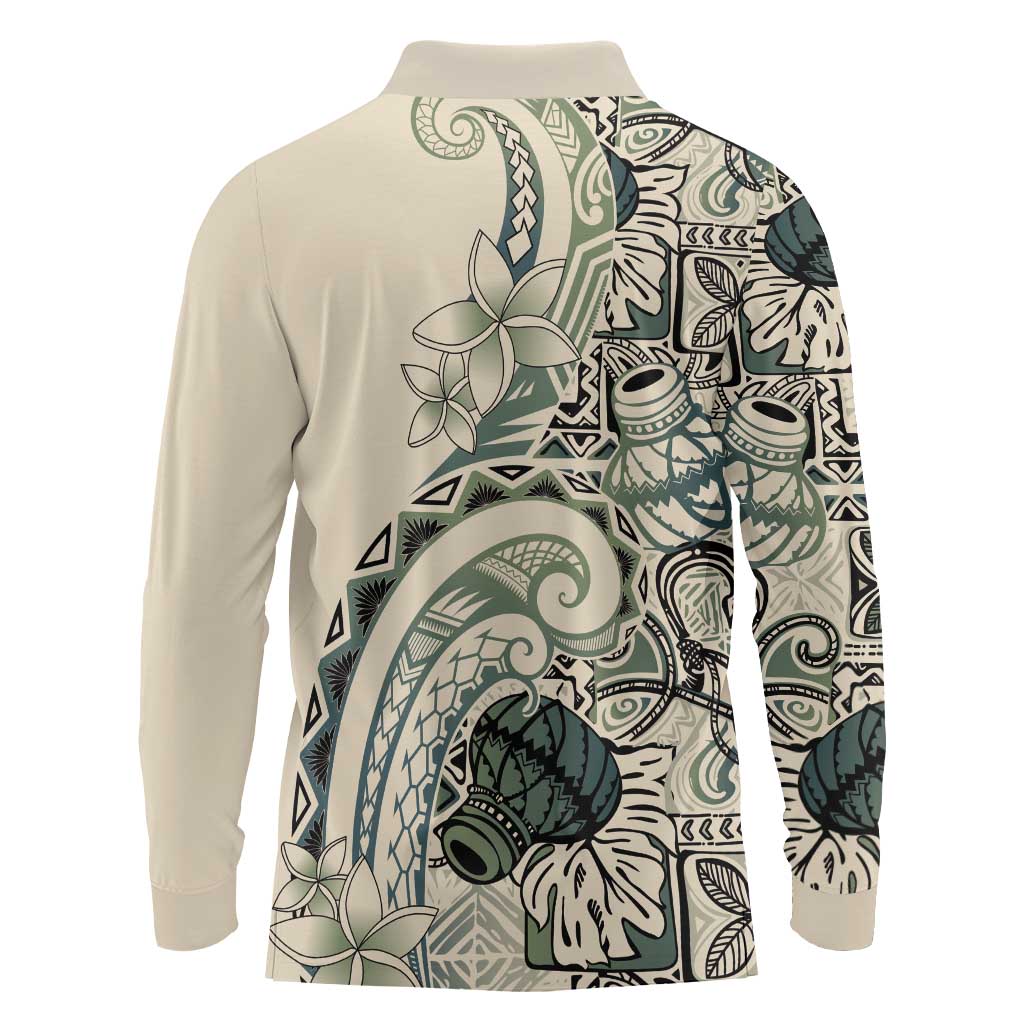 Aloha Hawaii Tapa Long Sleeve Polo Shirt Summer Green Hawaiian Ipu LT7 - Polynesian Pride