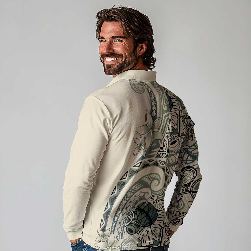 Aloha Hawaii Tapa Long Sleeve Polo Shirt Summer Green Hawaiian Ipu LT7 - Polynesian Pride