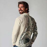 Aloha Hawaii Tapa Long Sleeve Polo Shirt Summer Green Hawaiian Ipu LT7 - Polynesian Pride