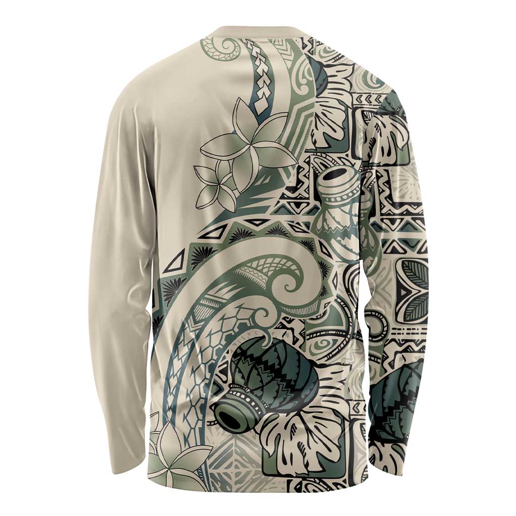 Aloha Hawaii Tapa Long Sleeve Shirt Summer Green Hawaiian Ipu LT7 - Polynesian Pride