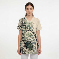 Aloha Hawaii Tapa Scrub Top Summer Green Hawaiian Ipu - Polynesian Pride