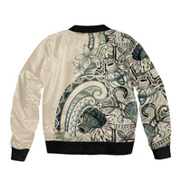 Aloha Hawaii Tapa Sleeve Zip Bomber Jacket Summer Green Hawaiian Ipu - Polynesian Pride