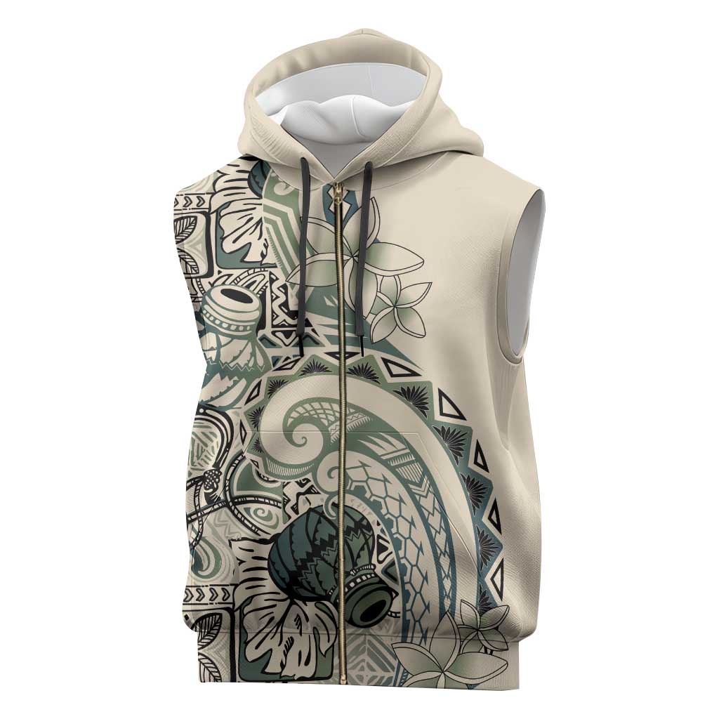 Aloha Hawaii Tapa Sleeveless Zip Hoodie Summer Green Hawaiian Ipu - Polynesian Pride