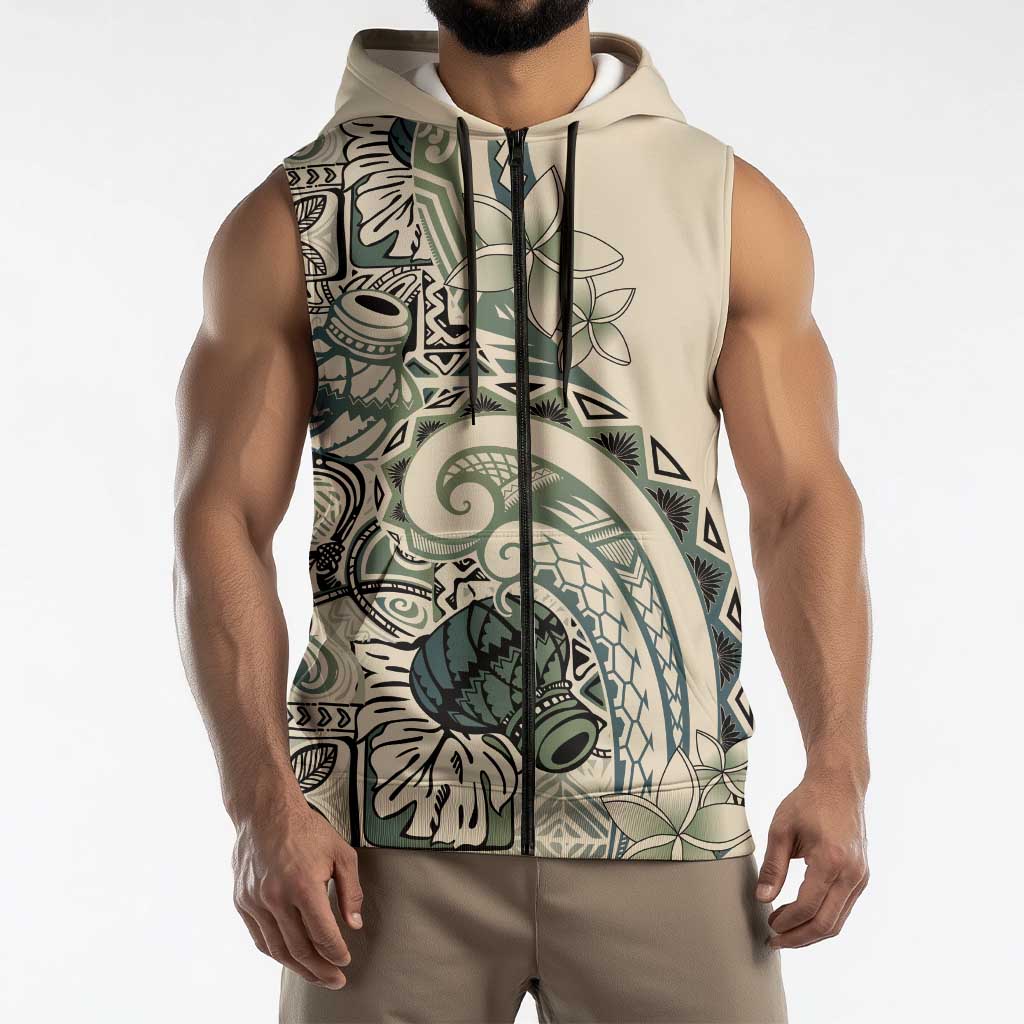 Aloha Hawaii Tapa Sleeveless Zip Hoodie Summer Green Hawaiian Ipu LT7 - Polynesian Pride