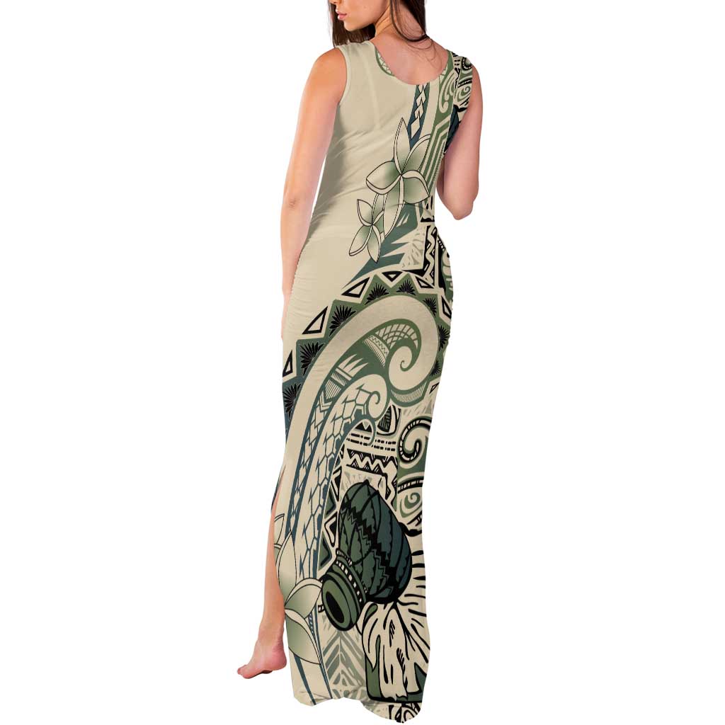 Aloha Hawaii Tapa Tank Maxi Dress Summer Green Hawaiian Ipu - Polynesian Pride
