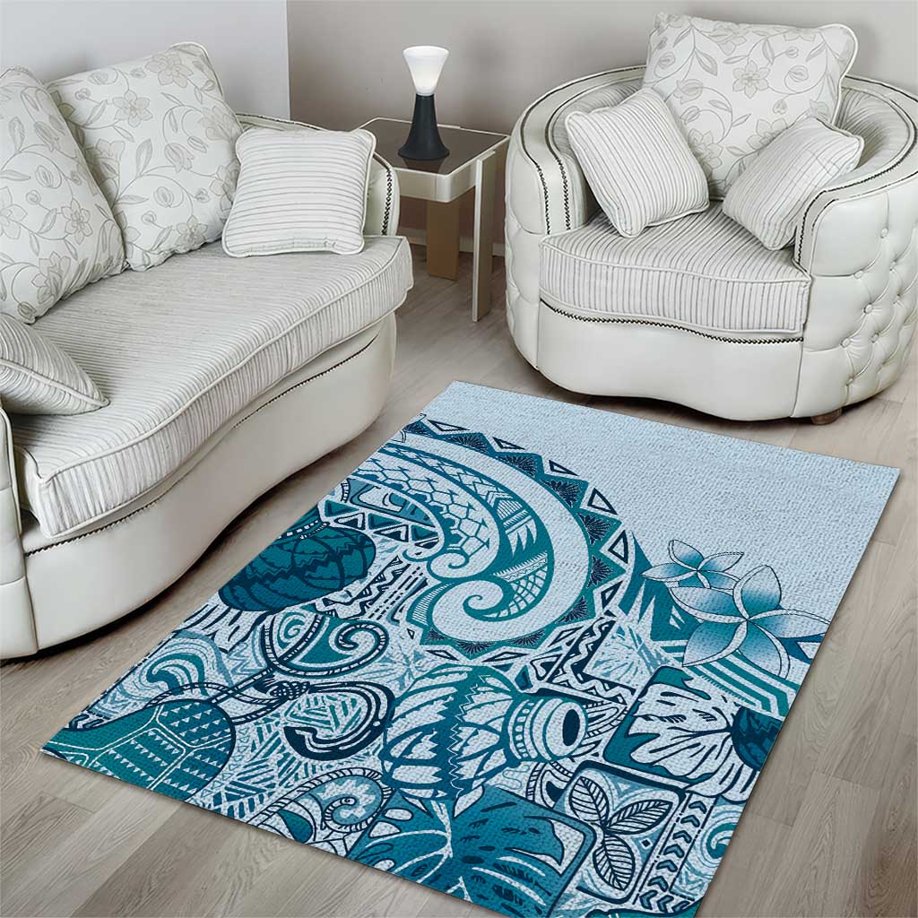 Aloha Hawaii Tapa Area Rug Cool Turquoise Hawaiian Ipu - Polynesian Pride