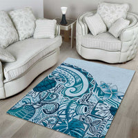 Aloha Hawaii Tapa Area Rug Cool Turquoise Hawaiian Ipu - Polynesian Pride