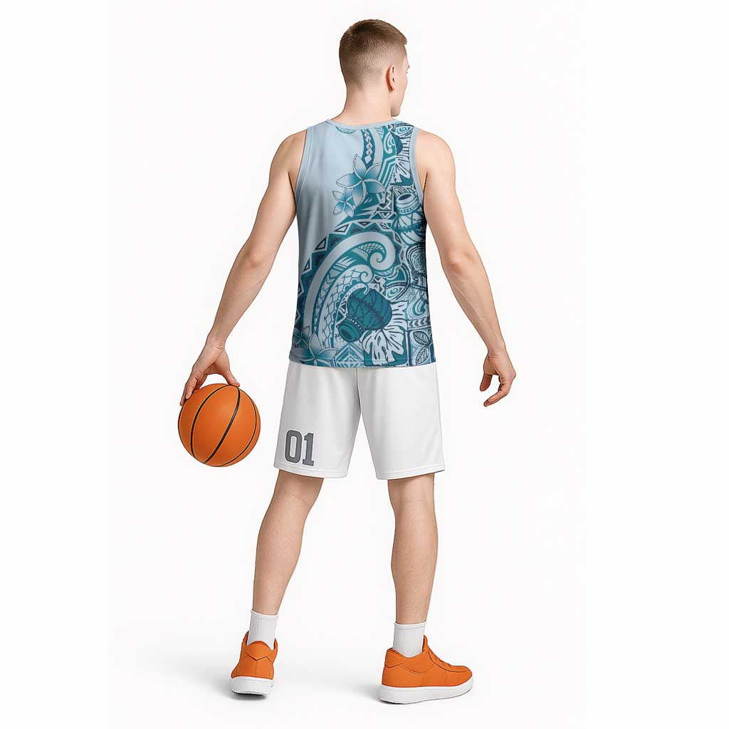Aloha Hawaii Tapa Basketball Jersey Cool Turquoise Hawaiian Ipu - Polynesian Pride