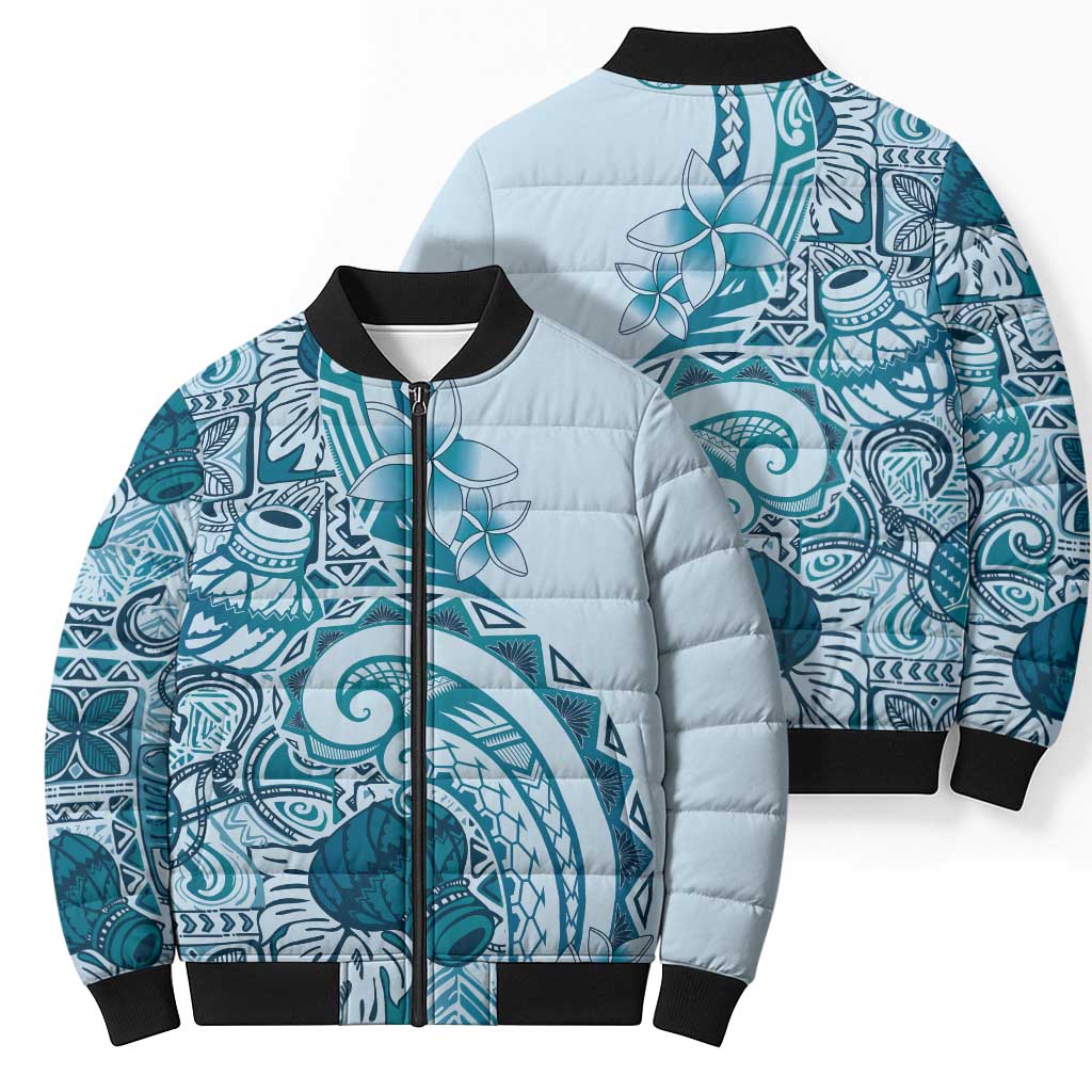 Aloha Hawaii Tapa Bomber Puffer Jacket Cool Turquoise Hawaiian Ipu - Polynesian Pride