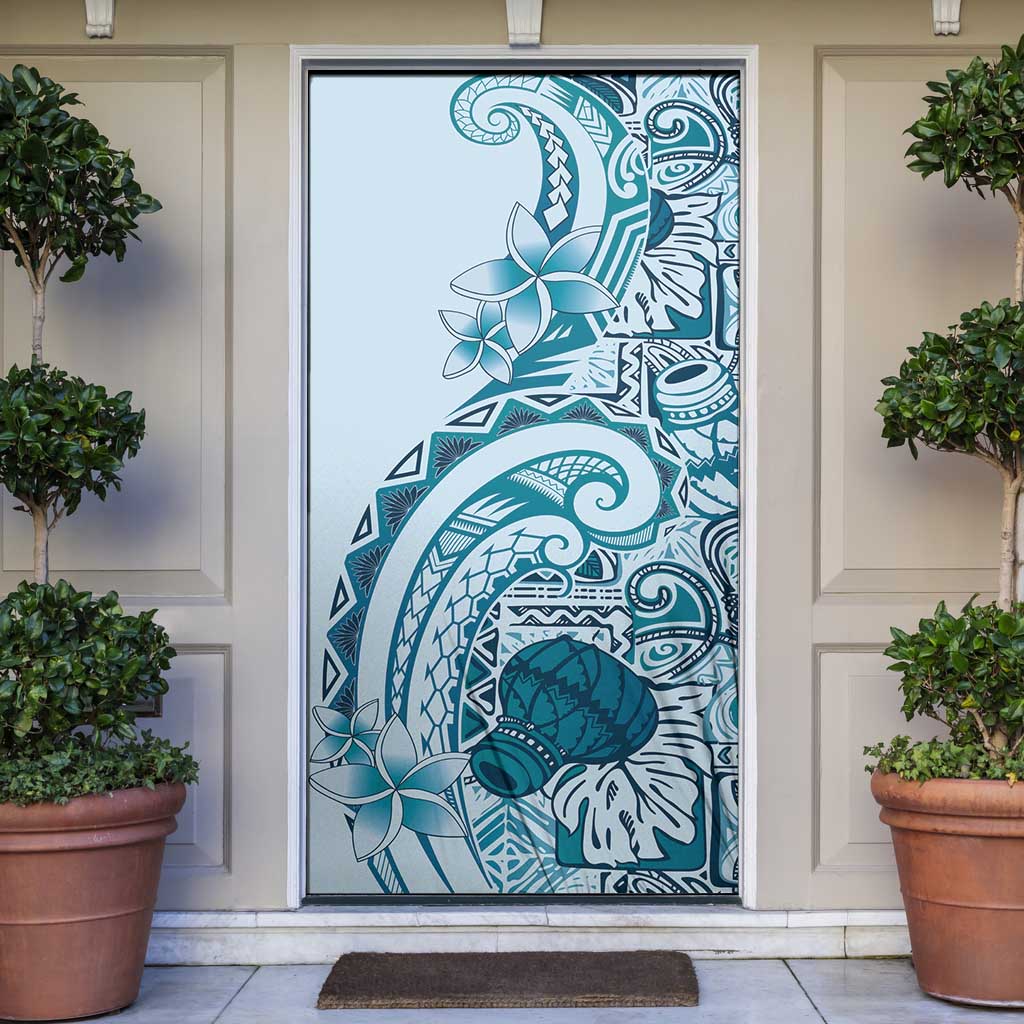 Aloha Hawaii Tapa Door Cover Cool Turquoise Hawaiian Ipu - Polynesian Pride