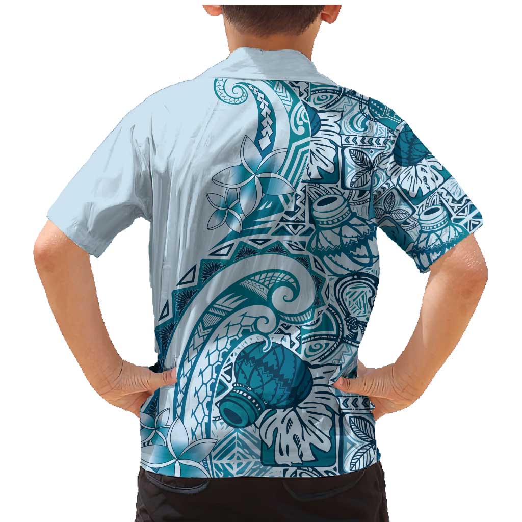 Aloha Hawaii Tapa Family Matching Mermaid Dress and Hawaiian Shirt Cool Turquoise Hawaiian Ipu - Polynesian Pride