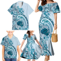 Aloha Hawaii Tapa Family Matching Mermaid Dress and Hawaiian Shirt Cool Turquoise Hawaiian Ipu - Polynesian Pride