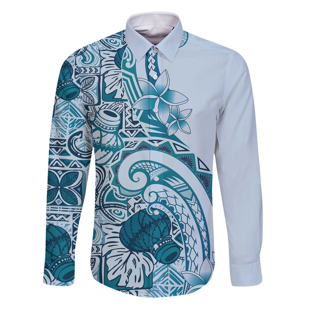 Aloha Hawaii Tapa Family Matching Off Shoulder Short Dress and Hawaiian Shirt Cool Turquoise Hawaiian Ipu - Polynesian Pride