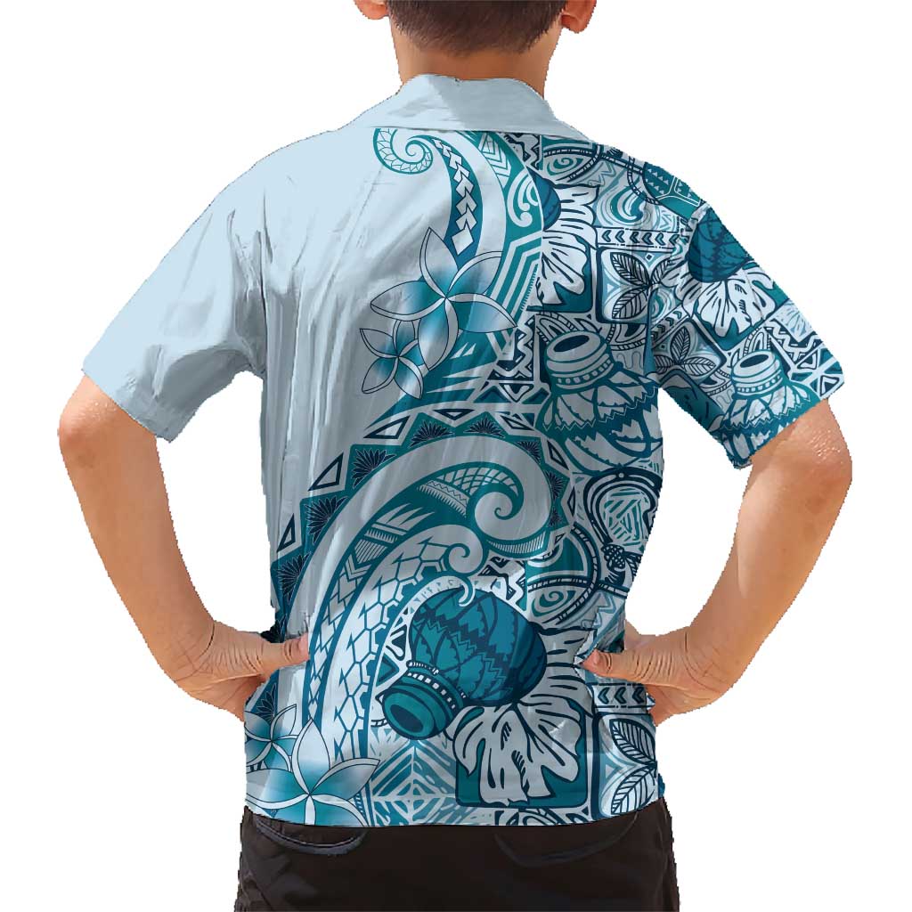 Aloha Hawaii Tapa Family Matching Short Sleeve Bodycon Dress and Hawaiian Shirt Cool Turquoise Hawaiian Ipu - Polynesian Pride
