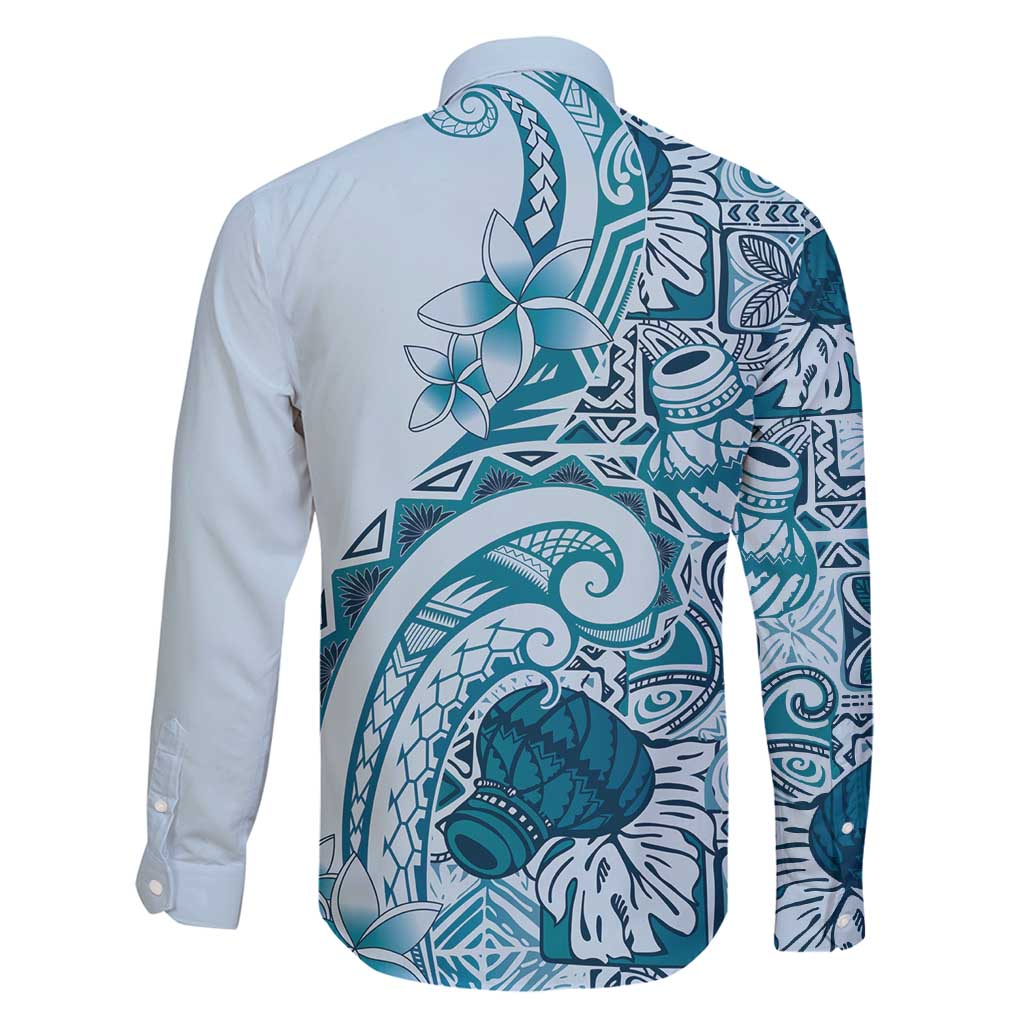 Aloha Hawaii Tapa Family Matching Tank Maxi Dress and Hawaiian Shirt Cool Turquoise Hawaiian Ipu - Polynesian Pride