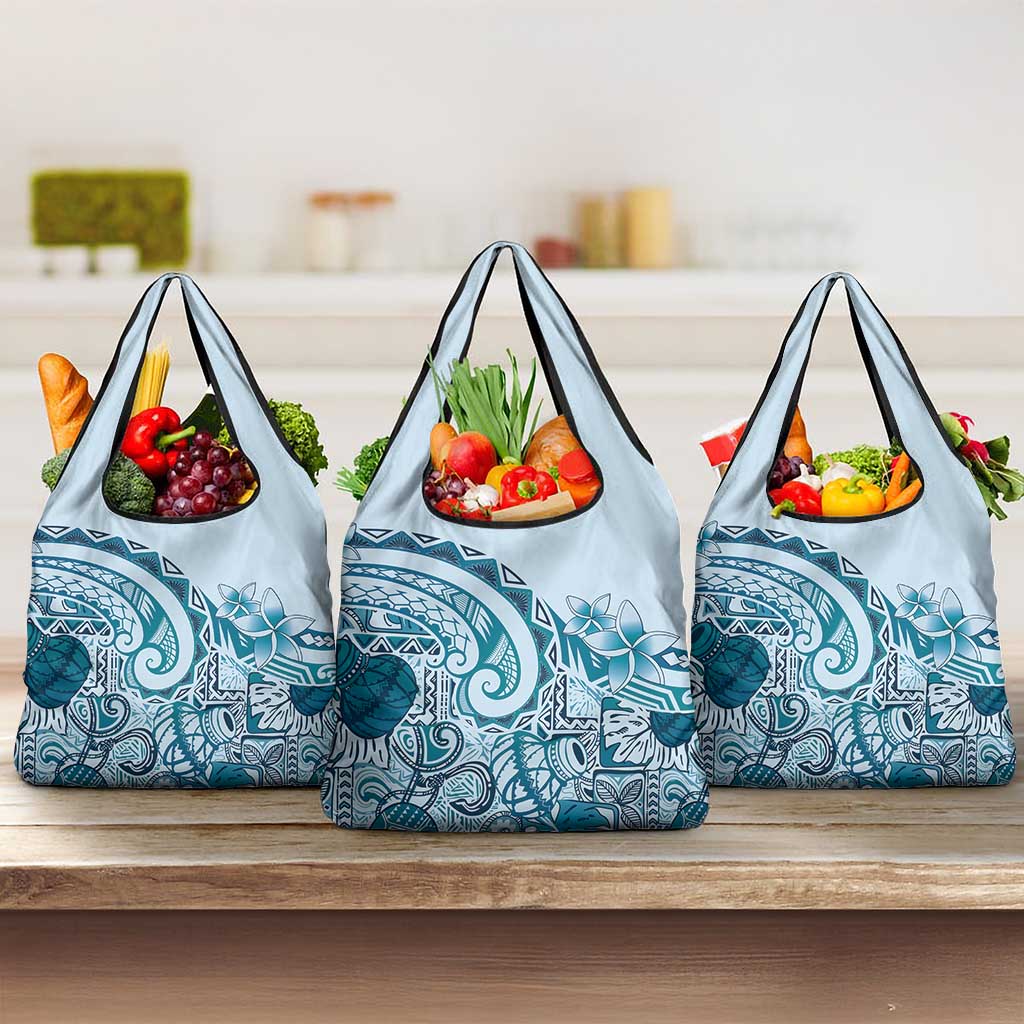 Aloha Hawaii Tapa Grocery Bag Cool Turquoise Hawaiian Ipu LT7 3-pack One Size Turquoise - Polynesian Pride
