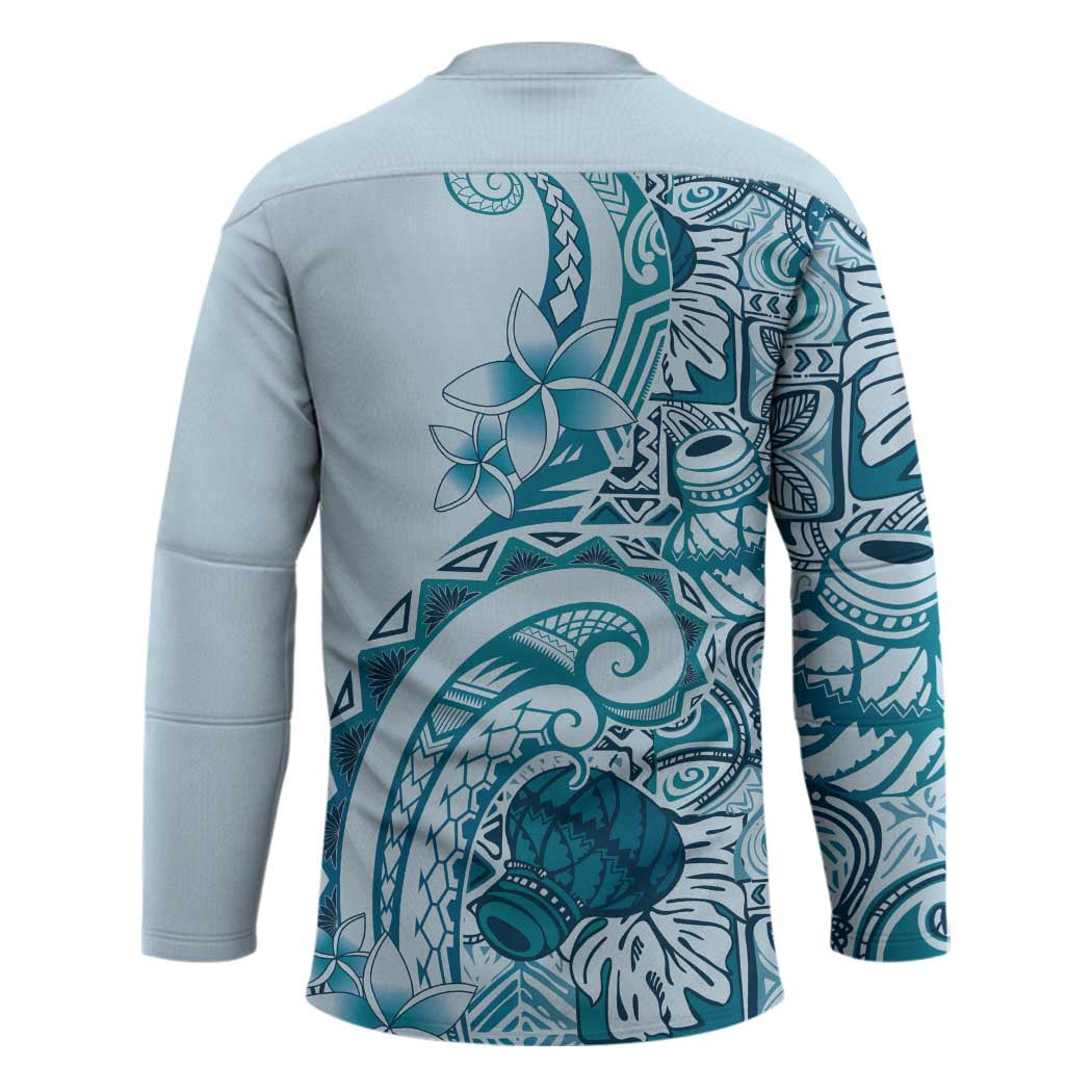 Aloha Hawaii Tapa Hockey Jersey Cool Turquoise Hawaiian Ipu - Polynesian Pride