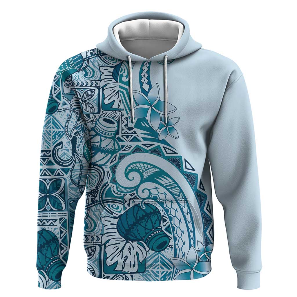 Aloha Hawaii Tapa Hoodie Cool Turquoise Hawaiian Ipu - Polynesian Pride