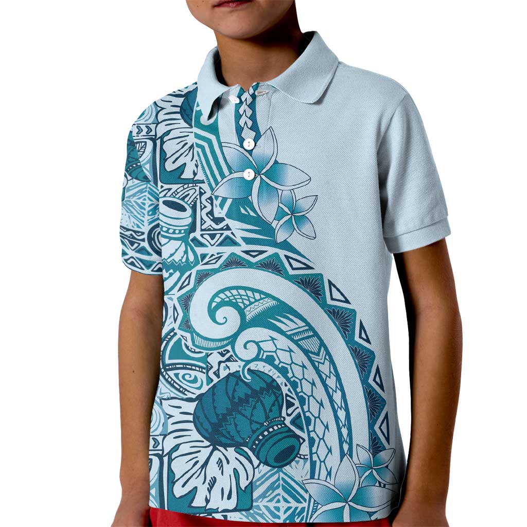 Aloha Hawaii Tapa Kid Polo Shirt Cool Turquoise Hawaiian Ipu - Polynesian Pride