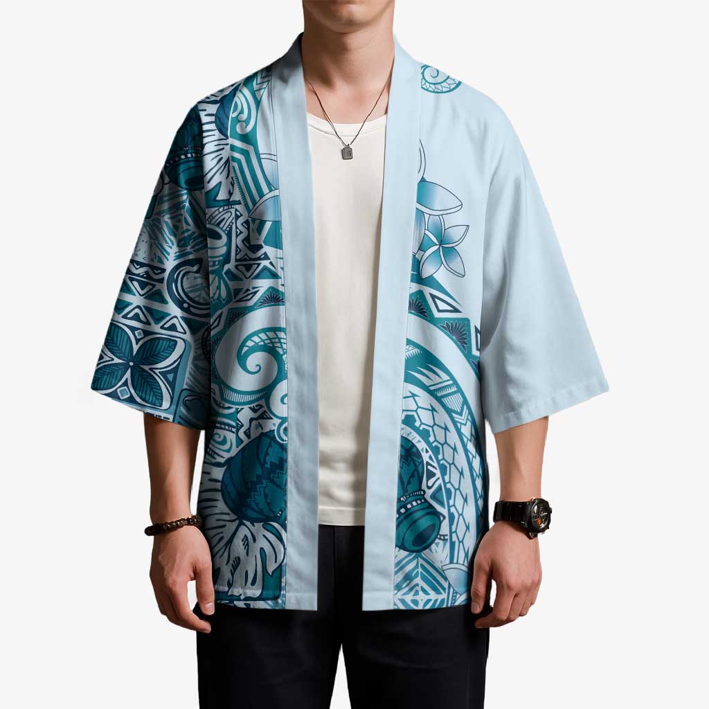 Aloha Hawaii Tapa Kimono Cool Turquoise Hawaiian Ipu - Polynesian Pride