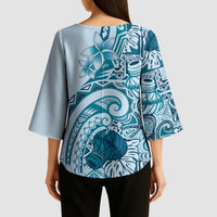 Aloha Hawaii Tapa Kimono Sleeve Blouse Cool Turquoise Hawaiian Ipu LT7 - Polynesian Pride