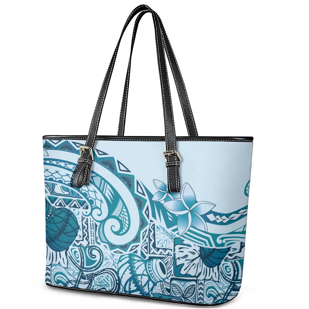 Aloha Hawaii Tapa Leather Tote Bag Cool Turquoise Hawaiian Ipu - Polynesian Pride