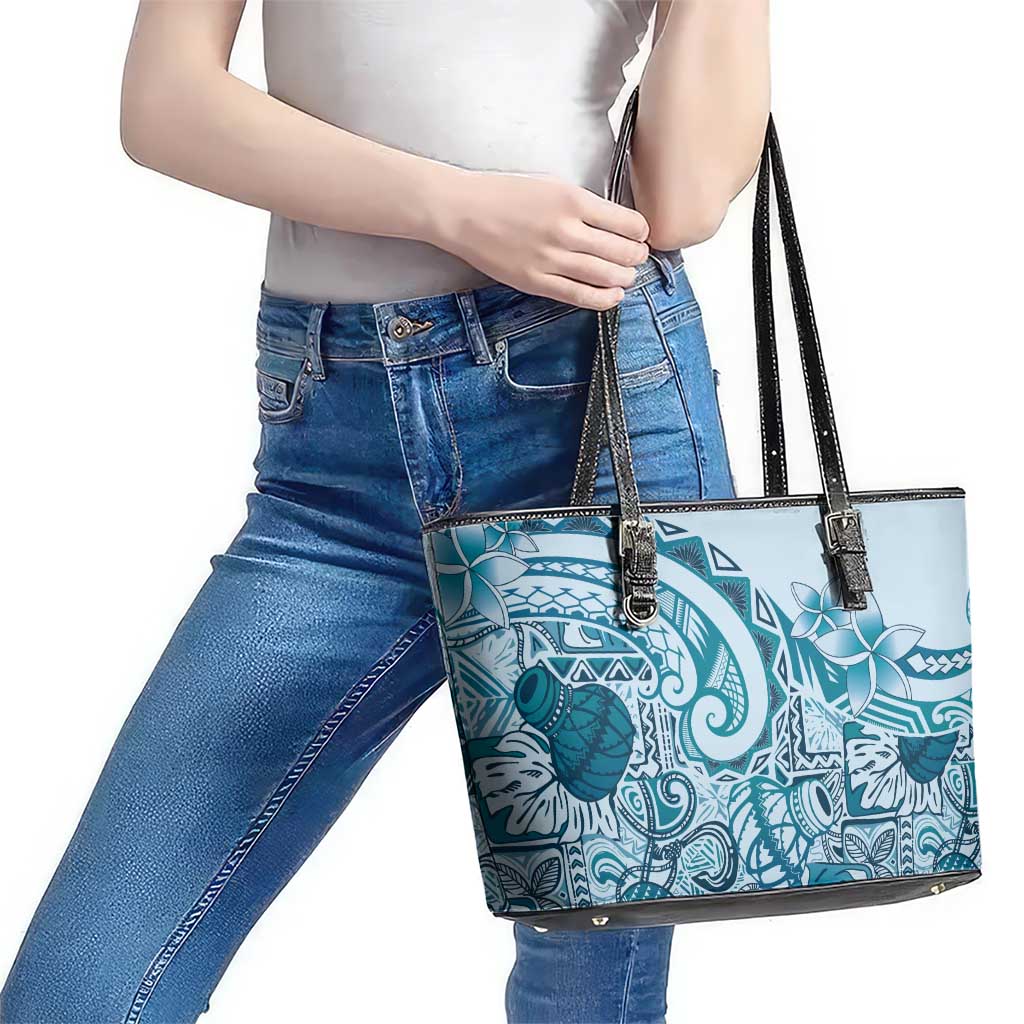 Aloha Hawaii Tapa Leather Tote Bag Cool Turquoise Hawaiian Ipu - Polynesian Pride