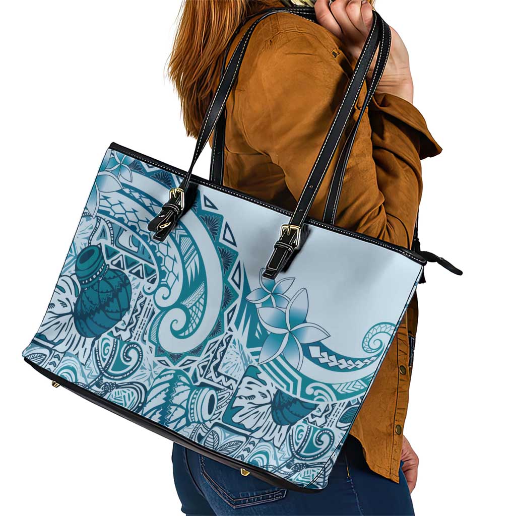 Aloha Hawaii Tapa Leather Tote Bag Cool Turquoise Hawaiian Ipu - Polynesian Pride