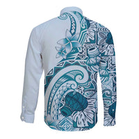 Aloha Hawaii Tapa Long Sleeve Button Shirt Cool Turquoise Hawaiian Ipu LT7 - Polynesian Pride