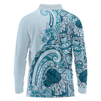 Aloha Hawaii Tapa Long Sleeve Polo Shirt Cool Turquoise Hawaiian Ipu LT7 - Polynesian Pride