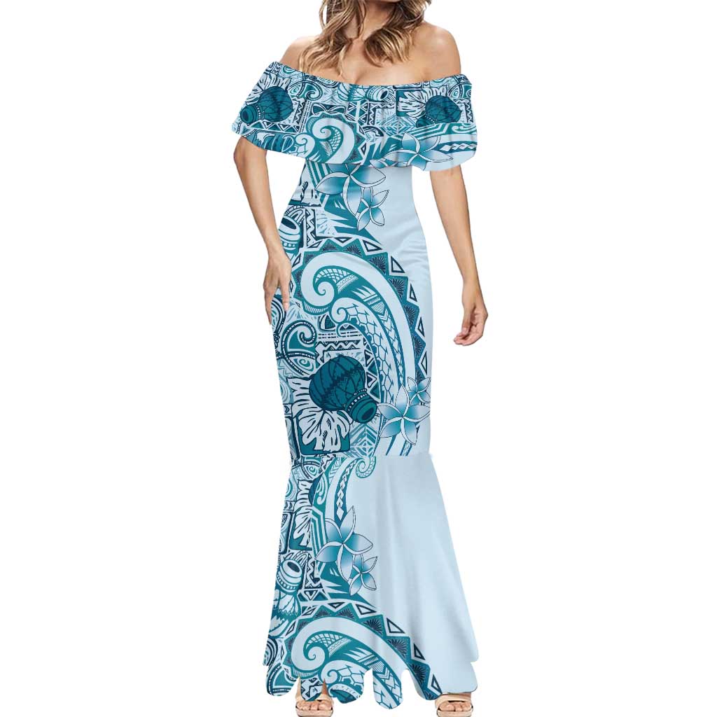Aloha Hawaii Tapa Mermaid Dress Cool Turquoise Hawaiian Ipu - Polynesian Pride